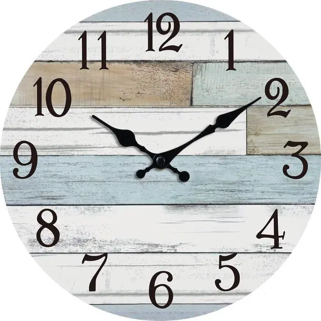Main image of Wall Clock Battery Operated 12 Inch Silent Non Ticking Coastal Design Country Rustic Retro Decorative for Bathroom Kitchen Living Room Bedroom