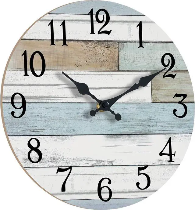 Alt view image 3 of 7 - Wall Clock Battery Operated 12 Inch Silent Non Ticking Coastal Design Country Rustic Retro Decorative for Bathroom Kitchen Living Room Bedroom