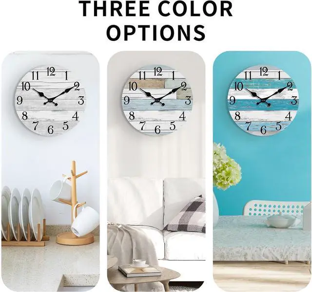 Alt view image 4 of 7 - Wall Clock Battery Operated 12 Inch Silent Non Ticking Coastal Design Country Rustic Retro Decorative for Bathroom Kitchen Living Room Bedroom