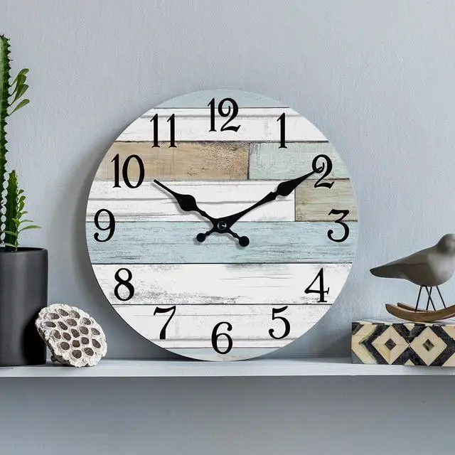 Alt view image 6 of 7 - Wall Clock Battery Operated 12 Inch Silent Non Ticking Coastal Design Country Rustic Retro Decorative for Bathroom Kitchen Living Room Bedroom