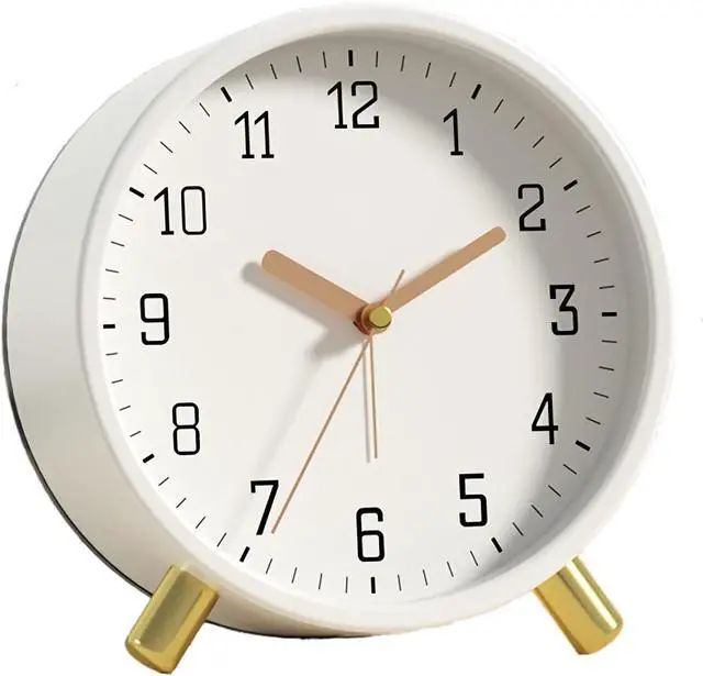 Main image of SHISEDECO Alarm Clock with Backlight, 4.5 inches Bedside Analog Non-Ticking Silent Small Deskclock with Arabic Numerals, Battery Operated Round Tableclock for Living Room, Bedroom (White)