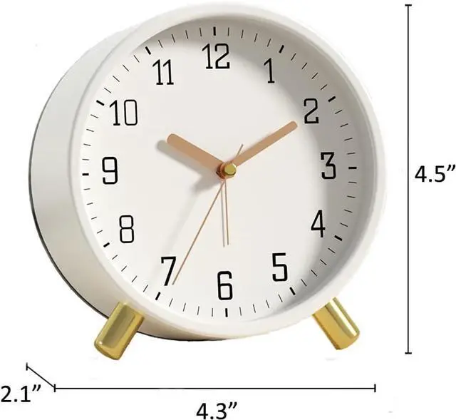 Alt view image 5 of 7 - SHISEDECO Alarm Clock with Backlight, 4.5 inches Bedside Analog Non-Ticking Silent Small Deskclock with Arabic Numerals, Battery Operated Round Tableclock for Living Room, Bedroom (White)