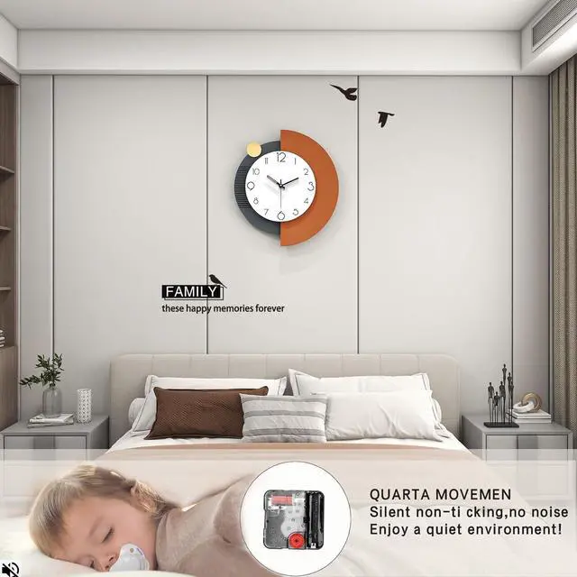 Alt view image 4 of 7 - FLEBLE Modern Wall Clocks for Living Room Decor Large Decorative Wall Clock Battery Operated for Bedroom Office Kitchen Home Black Wood Silent Wall Clock Non Ticking 14x16 inches