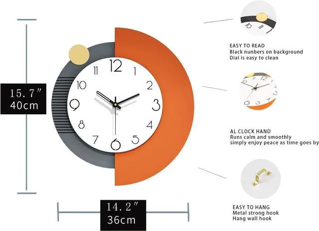Alt view image 5 of 7 - FLEBLE Modern Wall Clocks for Living Room Decor Large Decorative Wall Clock Battery Operated for Bedroom Office Kitchen Home Black Wood Silent Wall Clock Non Ticking 14x16 inches