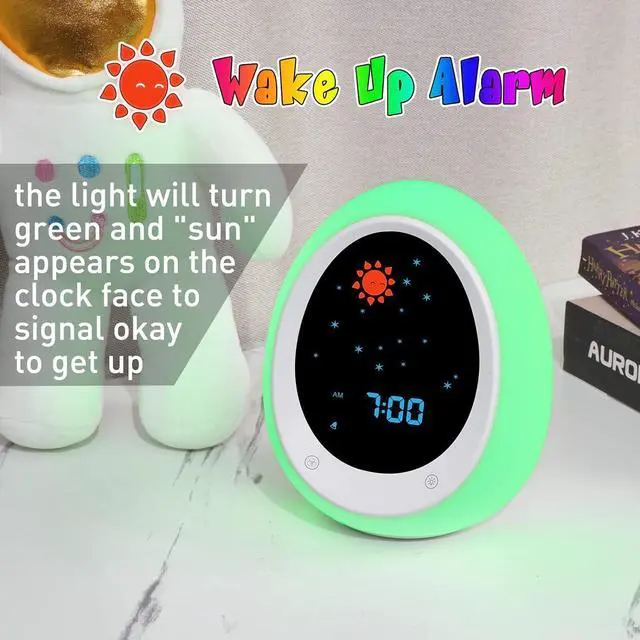 Alt view image 2 of 7 - Kids Alarm Clock, Toddler Sleep Training Clock with Sun & Moon, Sound Machine, Night Light, Ok to Wake Alarm Clock for Children