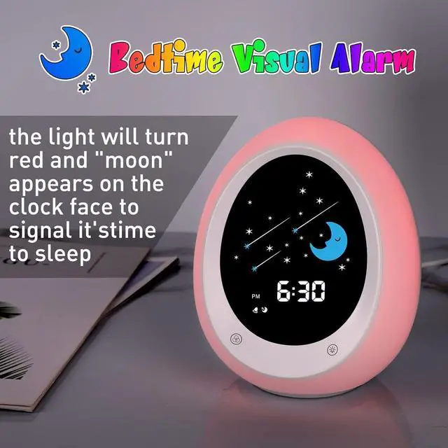 Alt view image 3 of 7 - Kids Alarm Clock, Toddler Sleep Training Clock with Sun & Moon, Sound Machine, Night Light, Ok to Wake Alarm Clock for Children