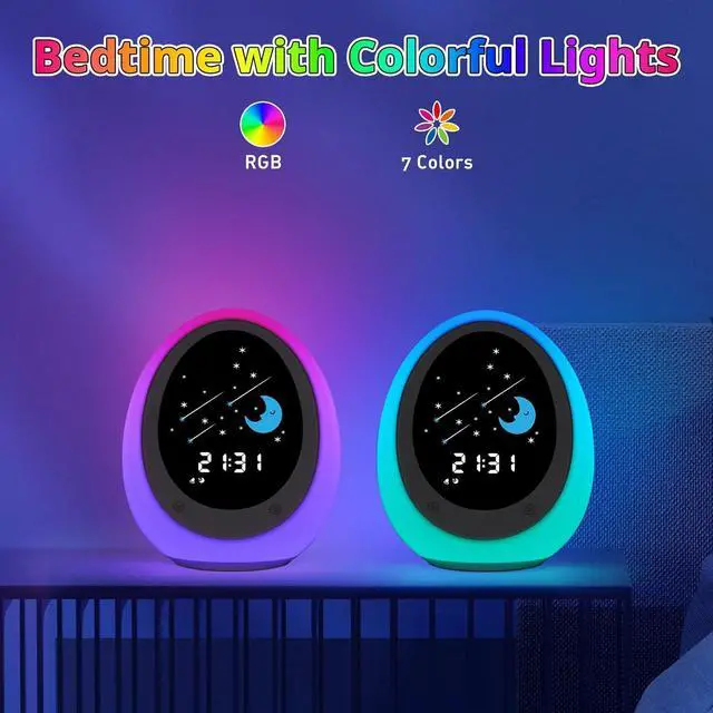 Alt view image 5 of 7 - Kids Alarm Clock, Toddler Sleep Training Clock with Sun & Moon, Sound Machine, Night Light, Ok to Wake Alarm Clock for Children