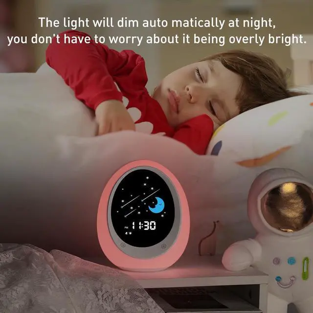 Alt view image 7 of 7 - Kids Alarm Clock, Toddler Sleep Training Clock with Sun & Moon, Sound Machine, Night Light, Ok to Wake Alarm Clock for Children