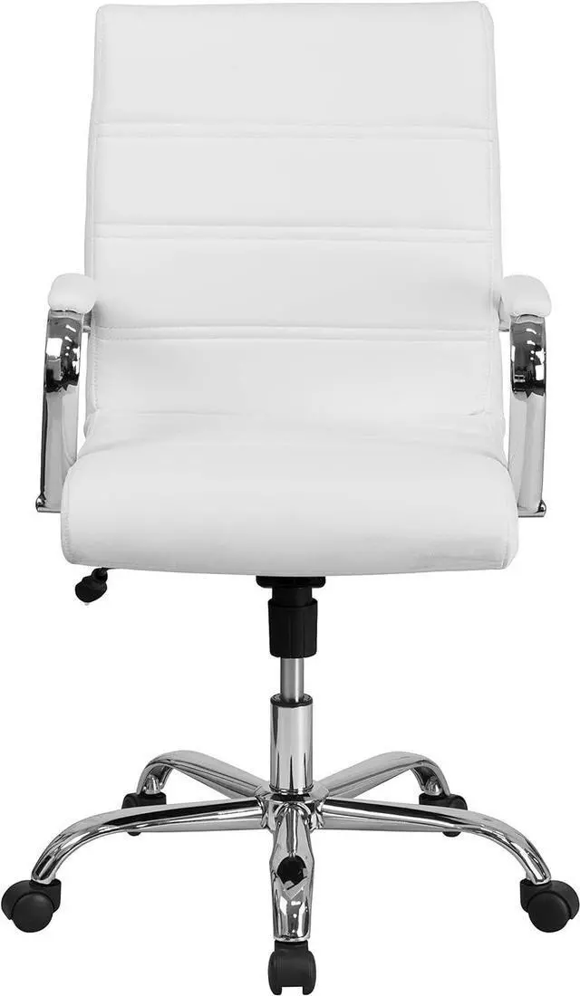 Alt view image 7 of 7 - Flash Furniture Whitney Mid-Back Swivel LeatherSoft Desk Chair with Padded Seat and Armrests, Adjustable Height Padded Office Chair, White/Chrome