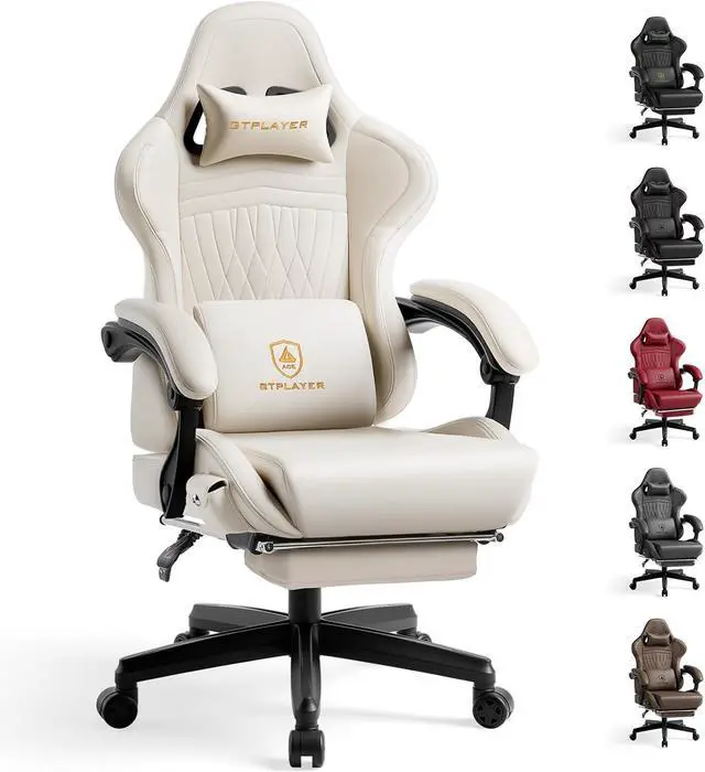 Main image of GTPLAYER Gaming Chair with Speakers, Video Game Chairs with Footrest, PC Gamer Chairs for Adults - Padded High Back Ergonomic Reclining Silla Gamer, Linkage Armrest, Ace Pro, Ivory