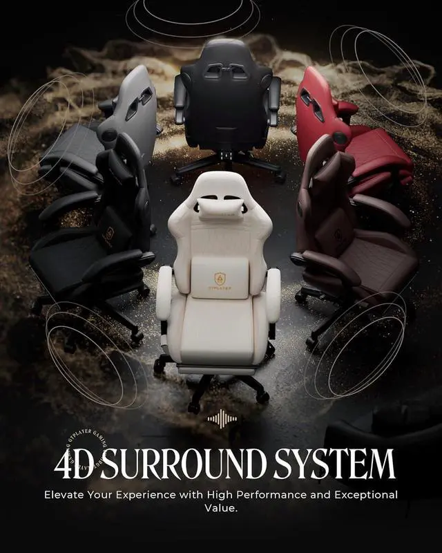 Alt view image 5 of 7 - GTPLAYER Gaming Chair with Speakers, Video Game Chairs with Footrest, PC Gamer Chairs for Adults - Padded High Back Ergonomic Reclining Silla Gamer, Linkage Armrest, Ace Pro, Ivory