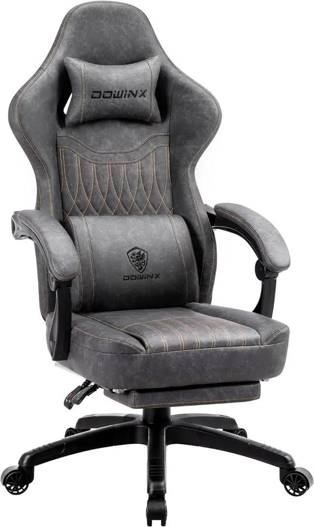 Main image of Dowinx Gaming Chair Breathable PU Leather Gamer Chair with Footrest Massage Lumbar Support, Big and Tall Ergonomic Reclining Computer Chair with Pocket Spring Cushion for Adults Teens (Grey)