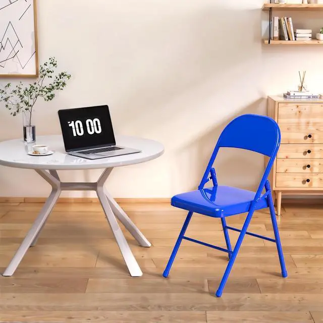 Alt view image 4 of 7 - VECELO Metal Folding Chairs 4 Pack, Double Hinged Steel Frame Easy Foldable&Stackable for Office Kitchen Dinning Wedding Patio and Garden