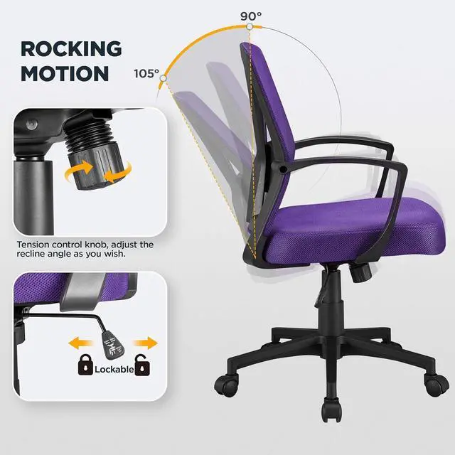 Alt view image 7 of 7 - Yaheetech Mesh Office Desk Chairs Ergonomic Task Chairs with Adjustable Lumbar Support Mid Back Swivel Chair Purple