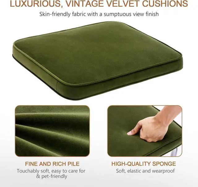 Alt view image 5 of 7 - Zesthouse Natural Rattan Dining Chairs Set of 2, Olive Green Modern Kitchen Chairs with Solid Wood Back & Chrome Base, Mid Century Breuer Design Inspired, Upholstered Velvet Fabric