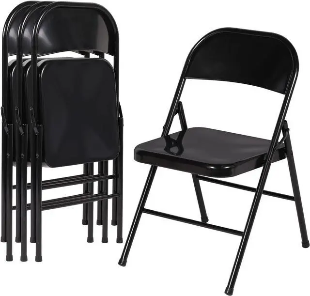 Main image of VECELO Metal Folding Chairs 4 Pack, Double Hinged Steel Frame Easy Foldable&Stackable for Office Kitchen Dinning Wedding Patio and Garden