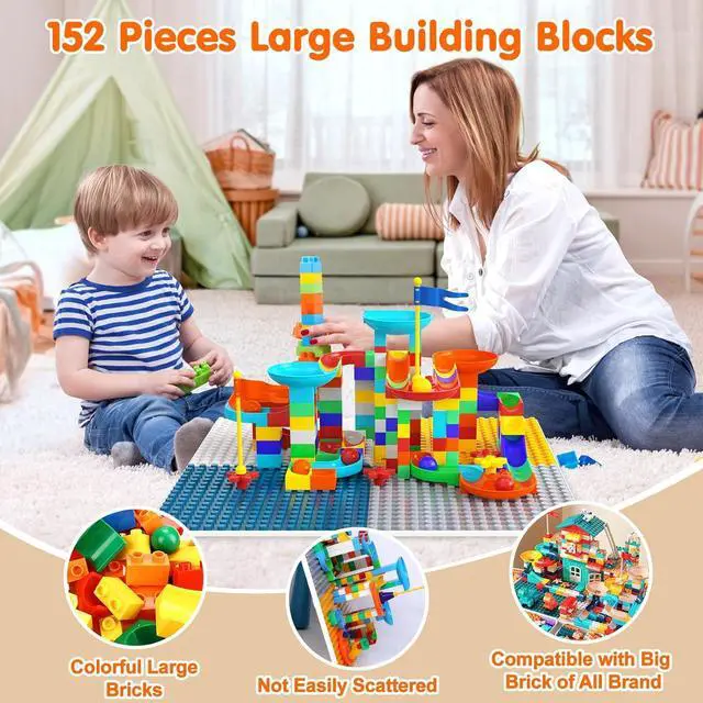 Alt view image 5 of 7 - Arscniek Toddlers Activity Table 7 in 1 Kids Activity Tables and Chair Set with 152Pcs Large Marble Run Building Blocks, Sand/Water Tables, Kids Learning Play Table Toys for Girls Boys Toddler Age 3-7
