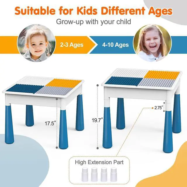 Alt view image 6 of 7 - Arscniek Toddlers Activity Table 7 in 1 Kids Activity Tables and Chair Set with 152Pcs Large Marble Run Building Blocks, Sand/Water Tables, Kids Learning Play Table Toys for Girls Boys Toddler Age 3-7