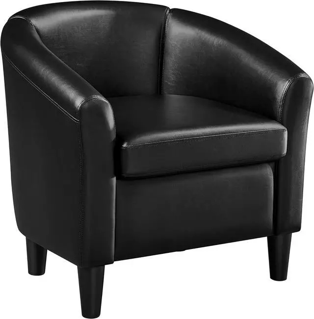 Main image of Topeakmart Faux Leather Club Chair, Modern Accent Chair and Cozy Barrel Armchair with Sturdy Legs for Living Room Bedroom Reception Room, Black