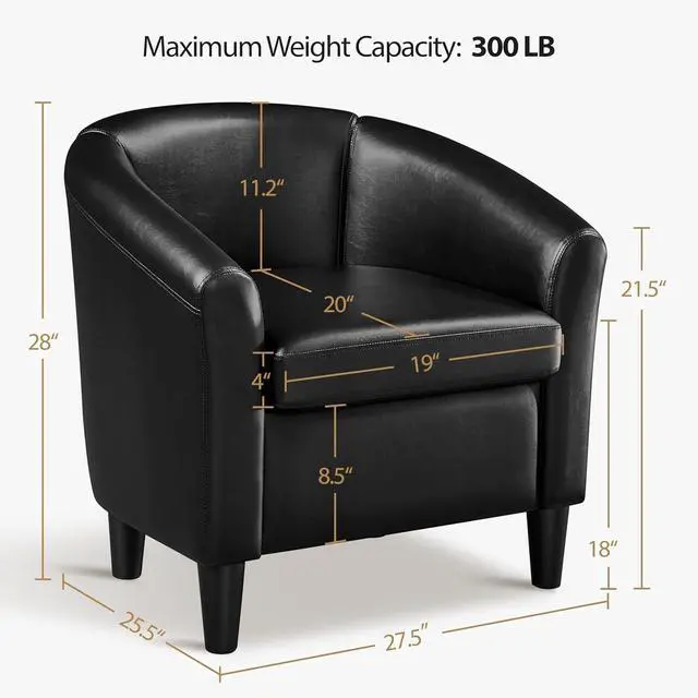 Alt view image 3 of 7 - Topeakmart Faux Leather Club Chair, Modern Accent Chair and Cozy Barrel Armchair with Sturdy Legs for Living Room Bedroom Reception Room, Black