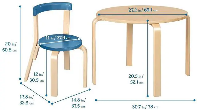 Alt view image 2 of 7 - ECR4Kids Bentwood Table and Curved Back Chair Set, Kids Furniture, Contemporary, 5-Piece