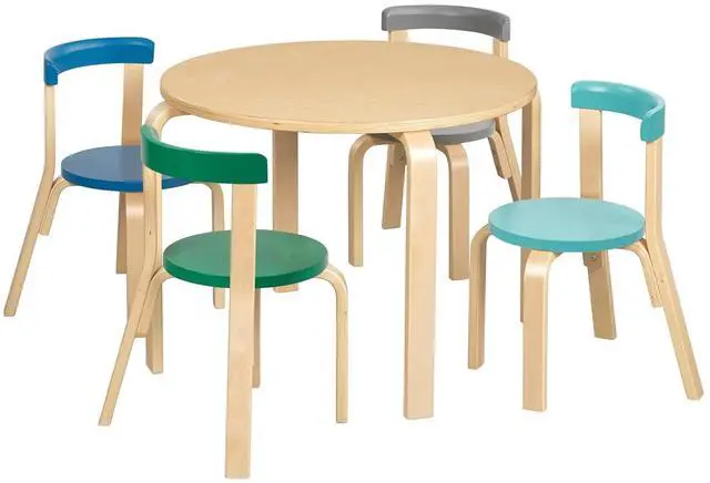 Main image of ECR4Kids Bentwood Table and Curved Back Chair Set, Kids Furniture, Contemporary, 5-Piece