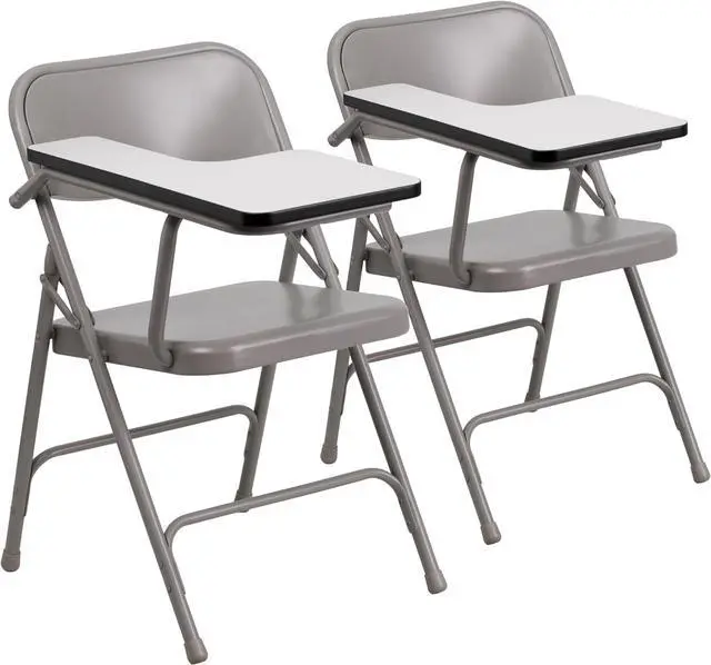 Main image of Flash Furniture Rutherford Steel Folding Chair with Right Handed Tablet Arm, Commercial Foldable Conference Room Tablet Arm Chair, Set of 2, Gray