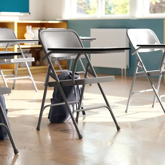 Alt view image 2 of 7 - Flash Furniture Rutherford Steel Folding Chair with Right Handed Tablet Arm, Commercial Foldable Conference Room Tablet Arm Chair, Set of 2, Gray