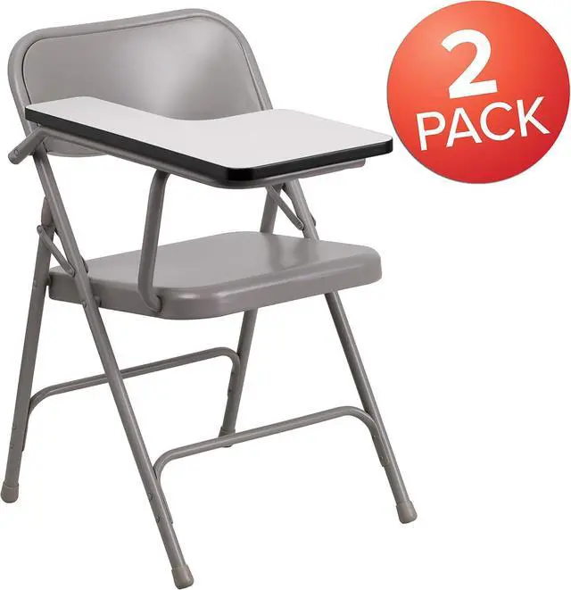 Alt view image 4 of 7 - Flash Furniture Rutherford Steel Folding Chair with Right Handed Tablet Arm, Commercial Foldable Conference Room Tablet Arm Chair, Set of 2, Gray