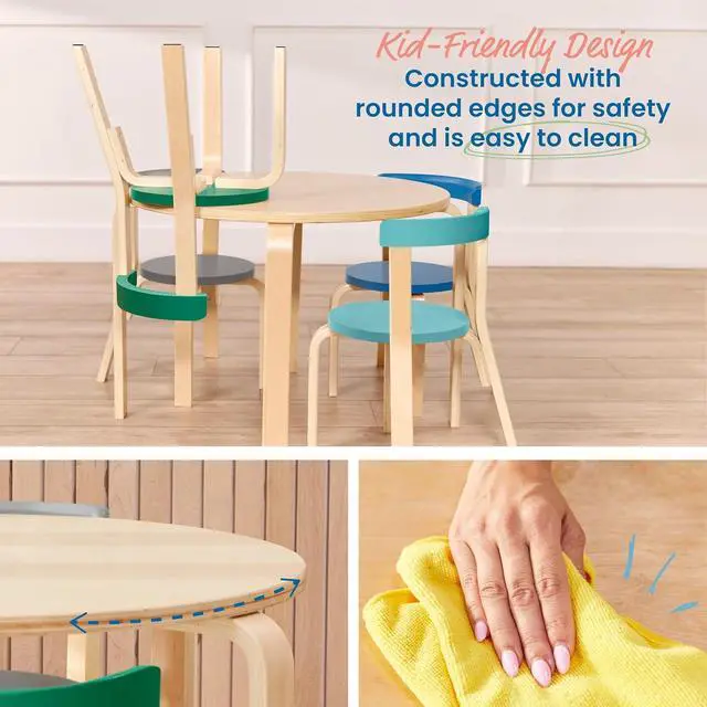 Alt view image 4 of 7 - ECR4Kids Bentwood Table and Curved Back Chair Set, Kids Furniture, Contemporary, 5-Piece