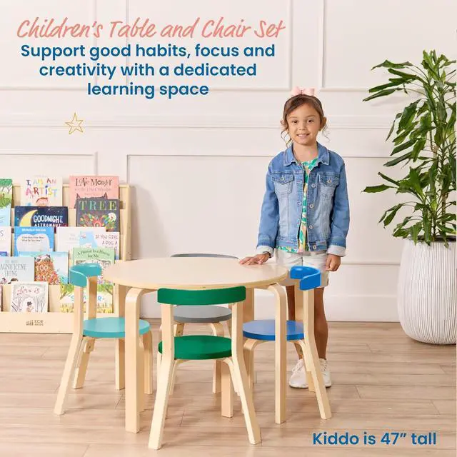 Alt view image 3 of 7 - ECR4Kids Bentwood Table and Curved Back Chair Set, Kids Furniture, Contemporary, 5-Piece