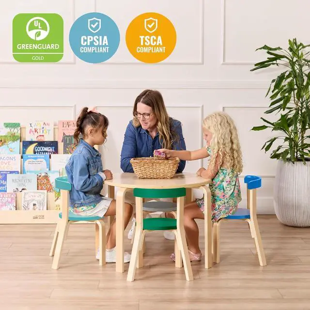 Alt view image 6 of 7 - ECR4Kids Bentwood Table and Curved Back Chair Set, Kids Furniture, Contemporary, 5-Piece