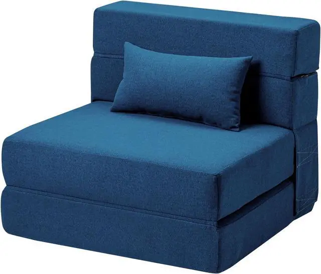 Main image of Folding Sofa Bed with Pillow- Convertible Chair Floor Couch & Sleeping Mattress, Foldable Memory Foam Sleeper for Living Room/Dorm/Guest Room/Home Office/Apartment/Loft, Single28, Navy Blue