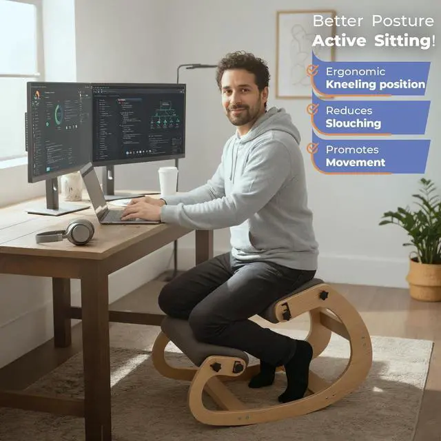 Alt view image 4 of 7 - Ergonomic Kneeling Chair with Adjustable Seats - Knee Chair for Posture Correction & Kneel Rocking Stool for Desk - Back Pain Relief and Support for Home and Office - 5 Years Brand Warranty