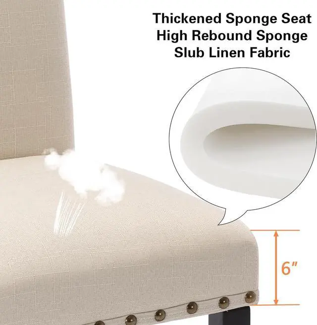 Alt view image 4 of 7 - GOTMINSI Upholstered Dining Chairs with Nailhead Trim,Set of 2 Fabric Parsons Dining Room Chairs with Solid Wood Legs, Kitchen Chairs for Vintage Style and Modern Decoration (Beige)