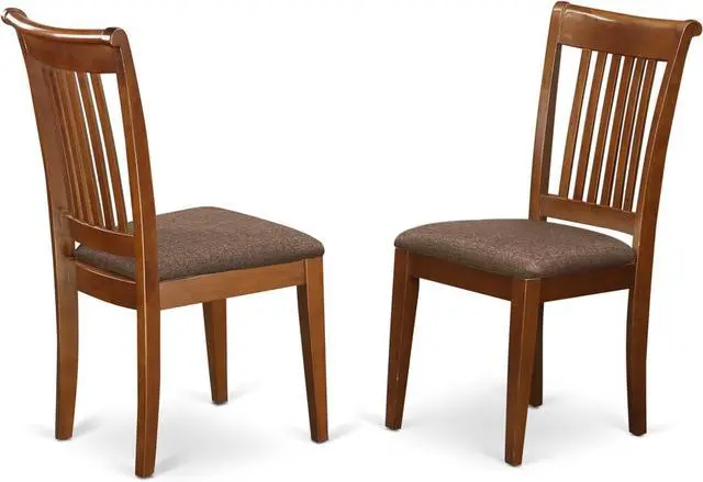 Alt view image 3 of 4 - East West Furniture POC-SBR-C Portland Dining Chairs - Linen Fabric Upholstered Wooden Chairs, Set of 2, Saddle Brown