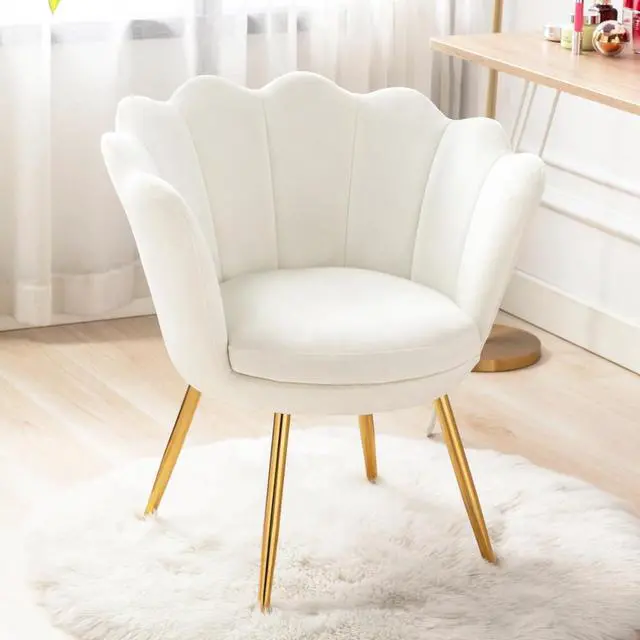 Main image of chairus Small Accent Chair for Living Room, Velvet Gold Cute Vanity Chair with Back for Makeup Room, Upholstered Shell Shaped Office Guest Modern Chair Arm Chair, Cream White