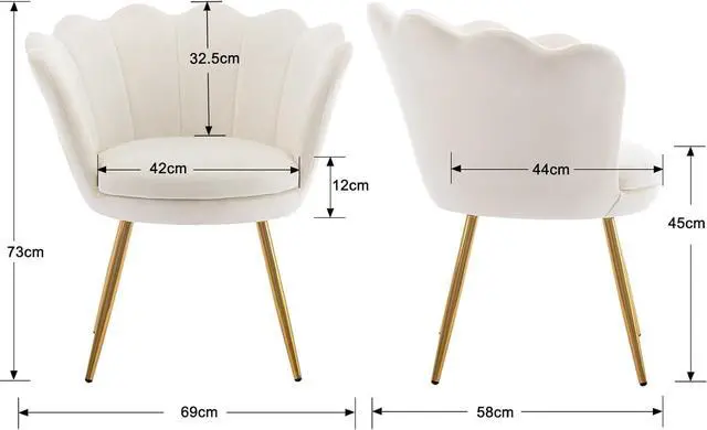 Alt view image 2 of 7 - chairus Small Accent Chair for Living Room, Velvet Gold Cute Vanity Chair with Back for Makeup Room, Upholstered Shell Shaped Office Guest Modern Chair Arm Chair, Cream White