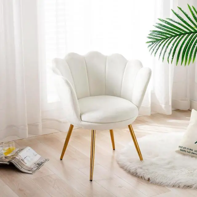 Alt view image 7 of 7 - chairus Small Accent Chair for Living Room, Velvet Gold Cute Vanity Chair with Back for Makeup Room, Upholstered Shell Shaped Office Guest Modern Chair Arm Chair, Cream White
