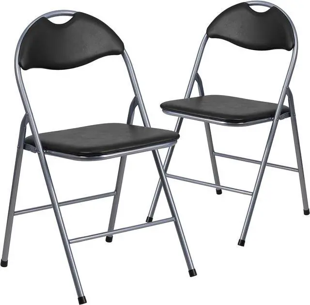 Main image of Flash Furniture 2 Pack HERCULES Series Black Vinyl Metal Folding Chair with Carrying Handle