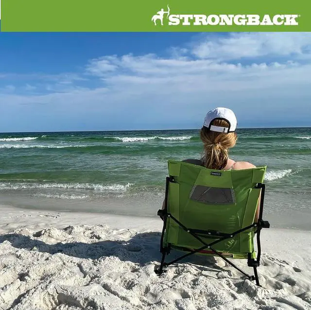 Alt view image 2 of 6 - STRONGBACK Beach Chairs - Low Gravity Recliner Portable Beach Chair - with Built-in Lumbar Support, Heavy Duty Folding Beach Chairs, Great for Travel