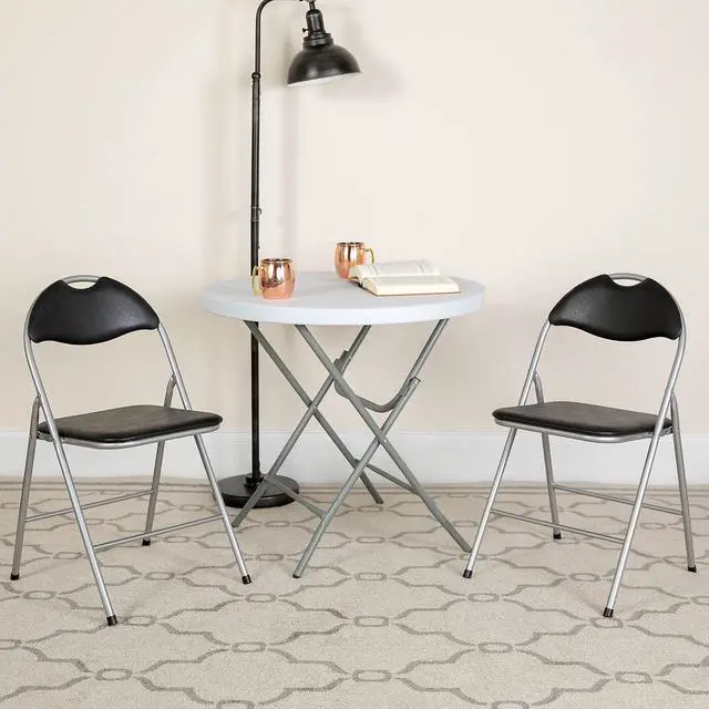 Alt view image 2 of 7 - Flash Furniture 2 Pack HERCULES Series Black Vinyl Metal Folding Chair with Carrying Handle