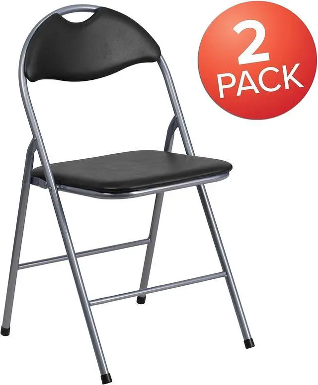 Alt view image 4 of 7 - Flash Furniture 2 Pack HERCULES Series Black Vinyl Metal Folding Chair with Carrying Handle
