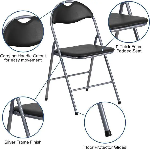 Alt view image 5 of 7 - Flash Furniture 2 Pack HERCULES Series Black Vinyl Metal Folding Chair with Carrying Handle