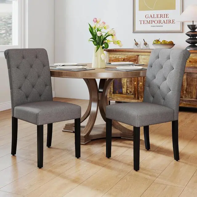 Main image of Upholstered Dining Chairs Set of 2,Tufted Parsons Kitchen Chair with Solid Wood Legs, Modern Fabric Side Chair for Dining Room/Restaurant(2pcs,Gray)