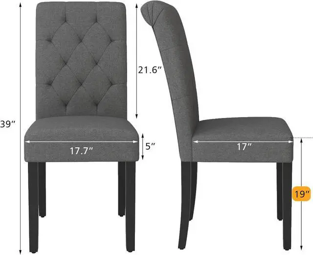 Alt view image 2 of 7 - Upholstered Dining Chairs Set of 2,Tufted Parsons Kitchen Chair with Solid Wood Legs, Modern Fabric Side Chair for Dining Room/Restaurant(2pcs,Gray)