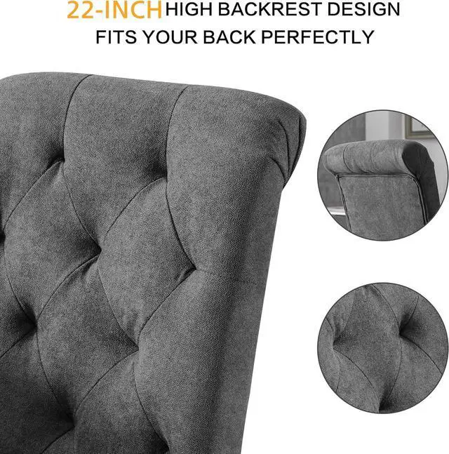 Alt view image 3 of 7 - Upholstered Dining Chairs Set of 2,Tufted Parsons Kitchen Chair with Solid Wood Legs, Modern Fabric Side Chair for Dining Room/Restaurant(2pcs,Gray)