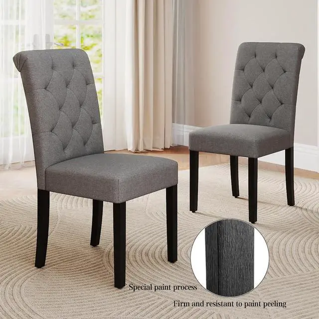 Alt view image 6 of 7 - Upholstered Dining Chairs Set of 2,Tufted Parsons Kitchen Chair with Solid Wood Legs, Modern Fabric Side Chair for Dining Room/Restaurant(2pcs,Gray)