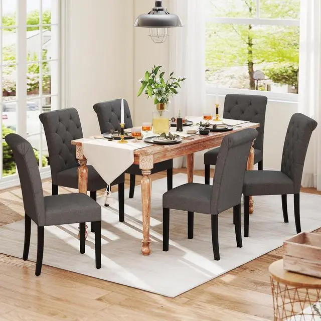 Alt view image 7 of 7 - Upholstered Dining Chairs Set of 2,Tufted Parsons Kitchen Chair with Solid Wood Legs, Modern Fabric Side Chair for Dining Room/Restaurant(2pcs,Gray)