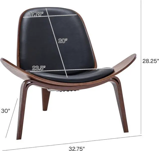 Alt view image 3 of 7 - BELLEZE Mid Century Modern Tripod Plywood Lounge Chair Walnut Bentwood Upholstered Faux Leather, Black